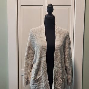 Open-Front Oatmeal-cream Knit Women's Cardigan Sweater